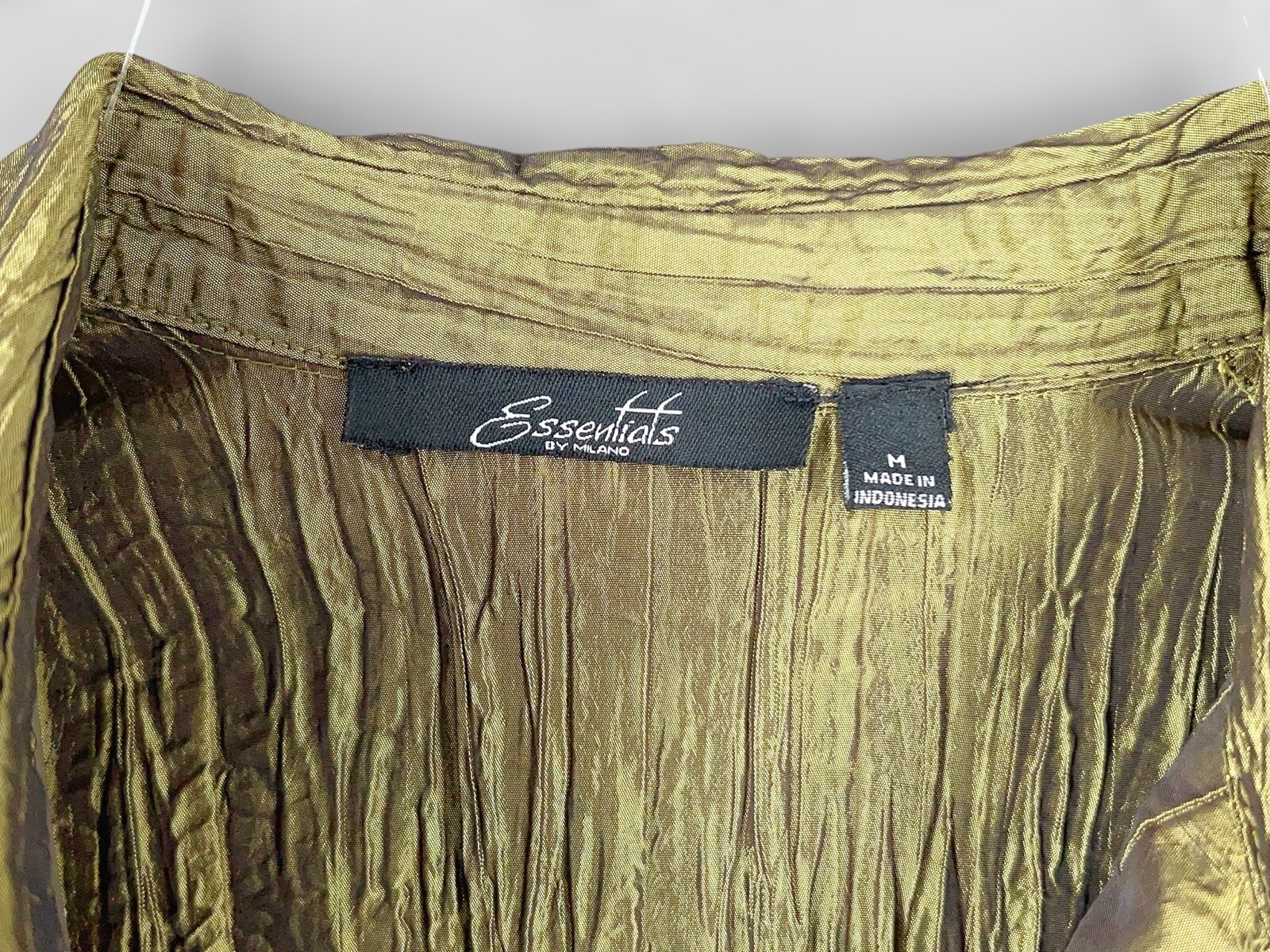 Y2K 90s Milano Essentials Green Shimmer Button Up Blouse Top Sz M