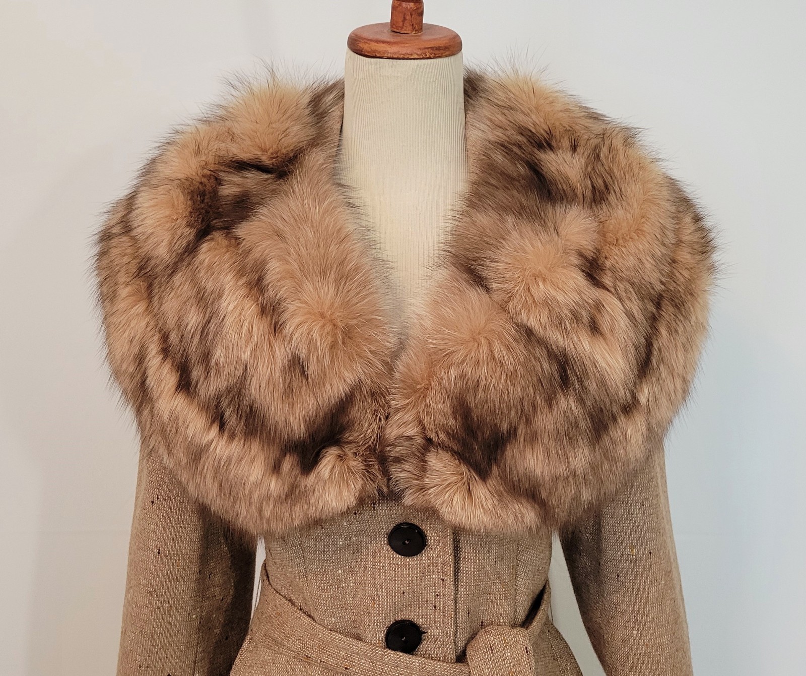 60s 70s LILLI ANN Wool Tweed Massive Fox Fur Collar Jacket M Medium