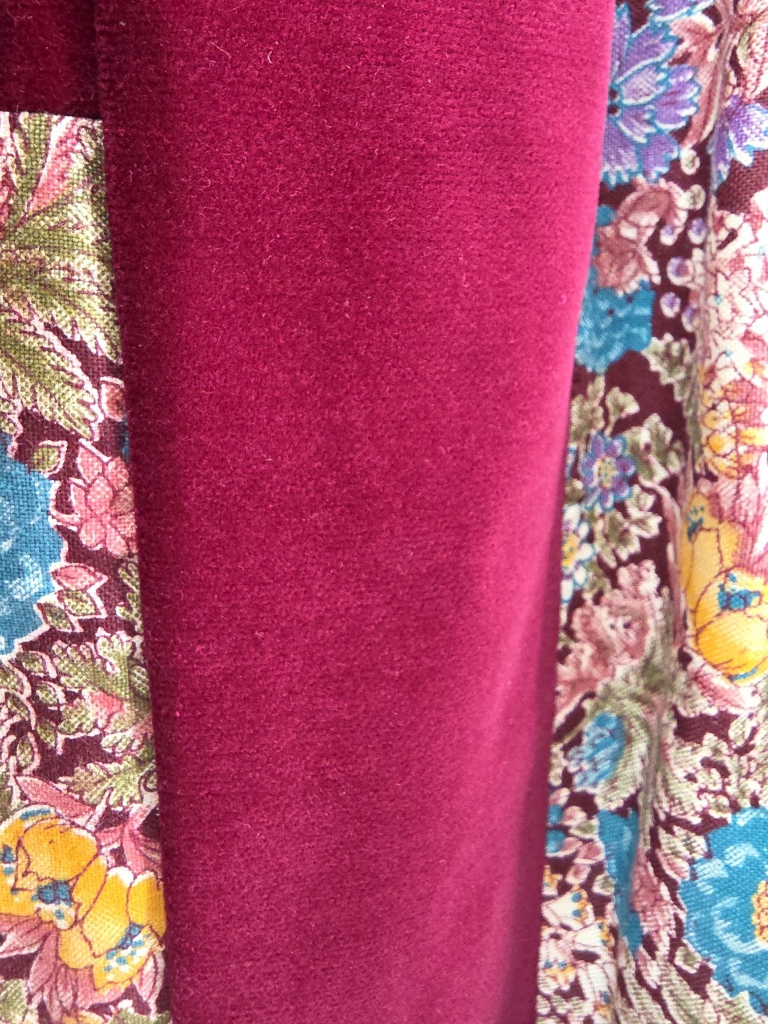 70s Floral Lace Patchwork Maroon White Long Skirt Cotton Blend Mr. Hank Sz L EUC