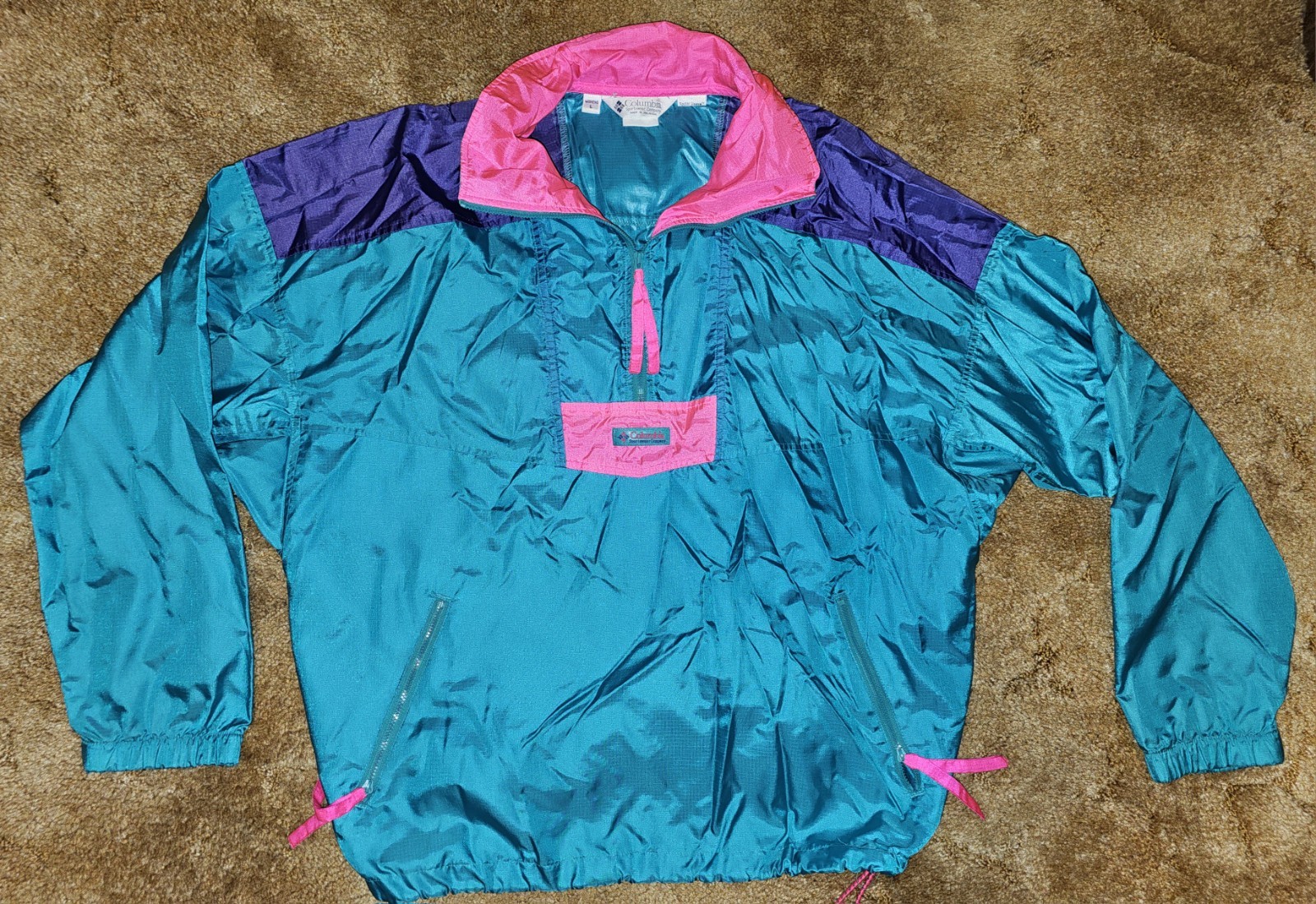Columbia womens VTG Windbreaker Set sz L Track Pants Jacket Colorblock 90&rsquo;s Neon