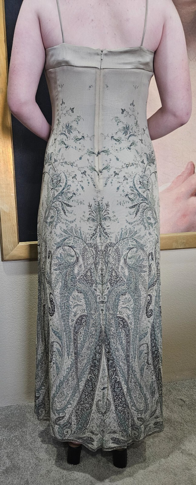 vintage Emanuel Ungaro Silk Mehndi Paisley Print Long Maxi Dress 12 46