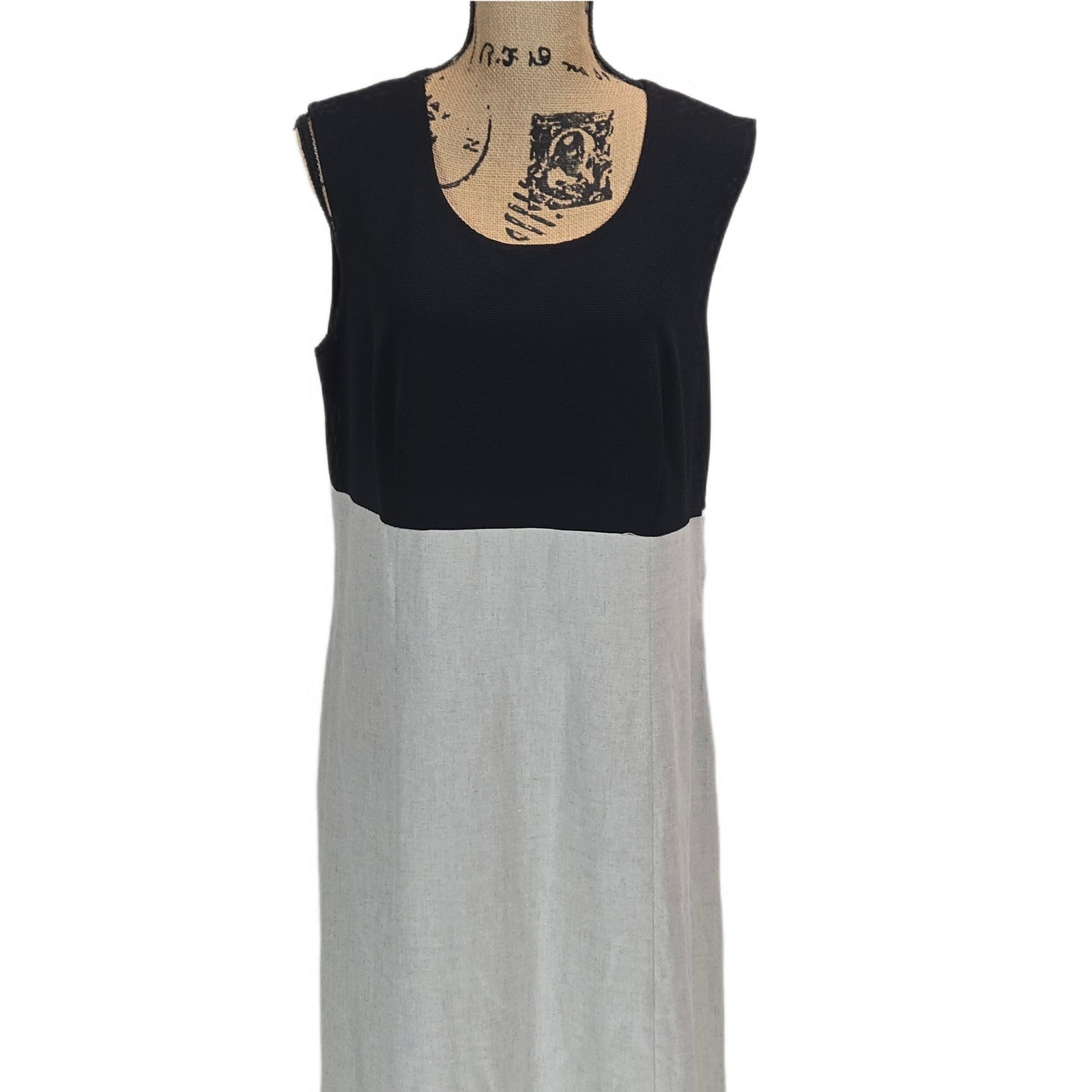 Vintage 90s Colorblock Sleeveless Maxi Column Dress 18 Black Gray USA Made 18