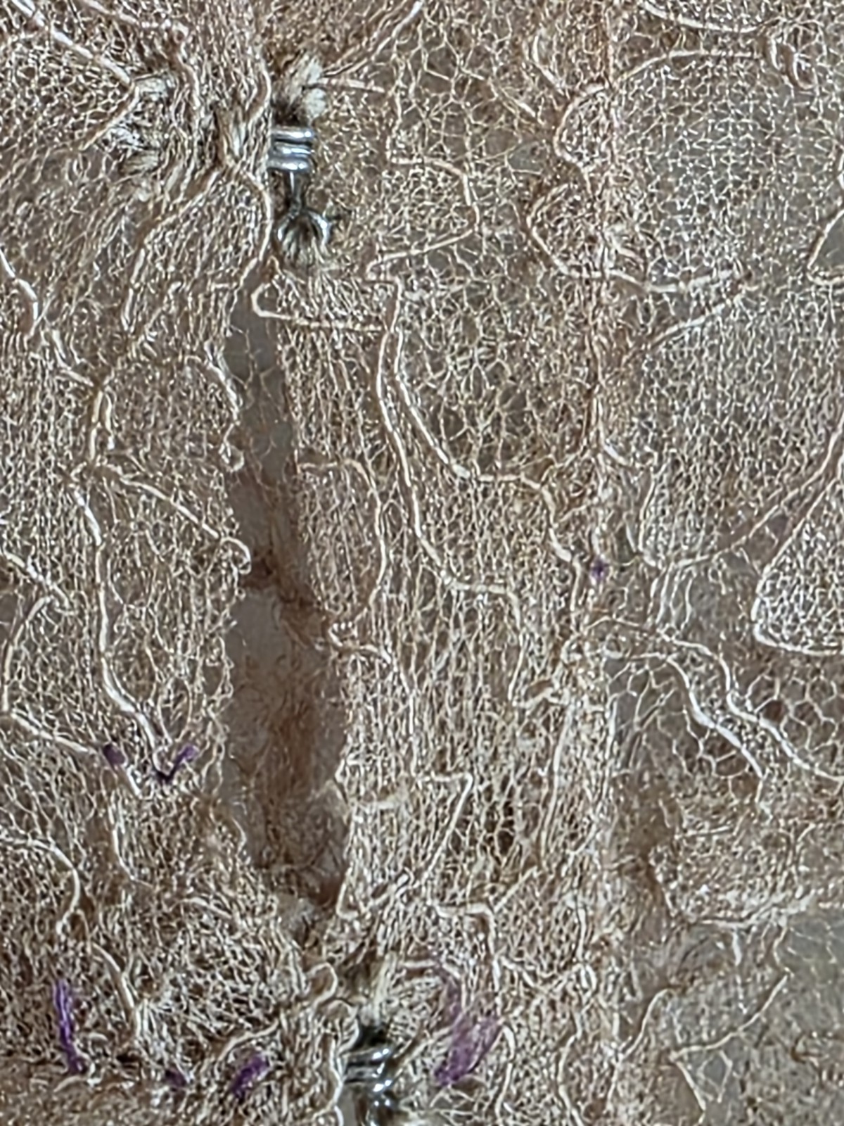 Vintage 1930s society lingerie peach/cream lace gown/negligee puff shoulders