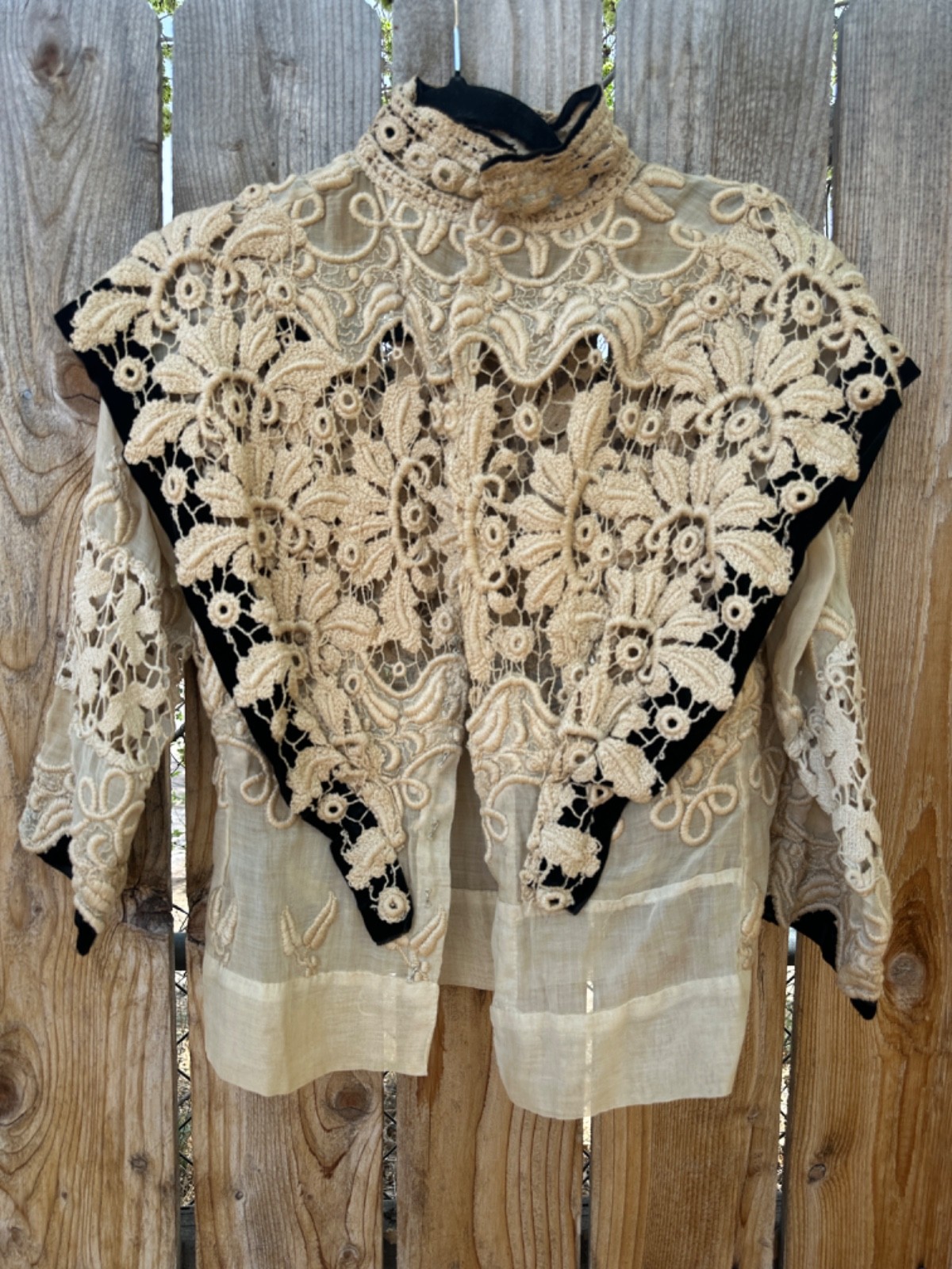 Edwardian Hand Made Irish Crochet Lace and Velvet Blouse Bodice Rare Antique