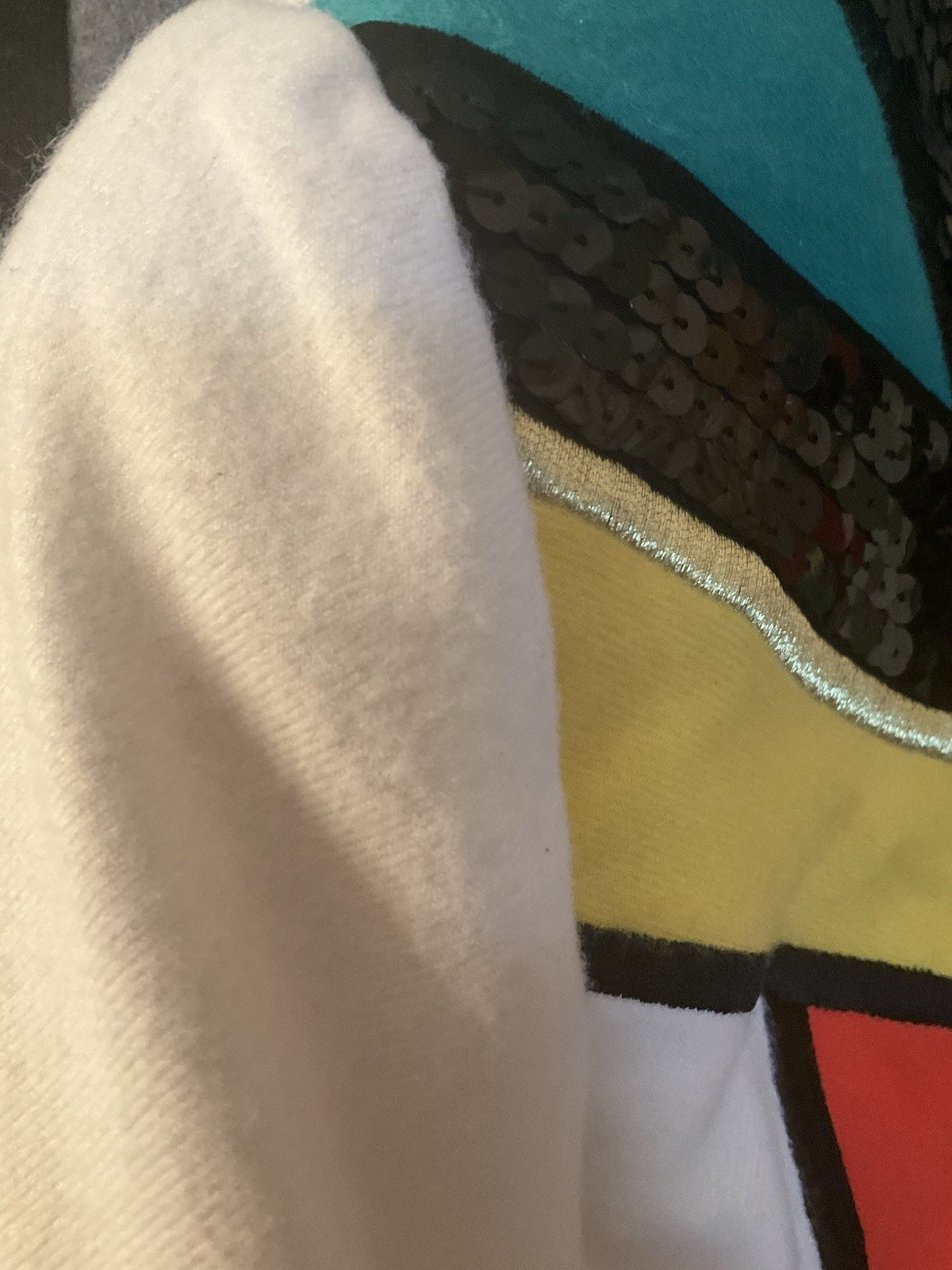 Vtg 80s IBE Colorblock Appliqué Sequin Shift Dress Sz 10 Cream Geometric Artwear