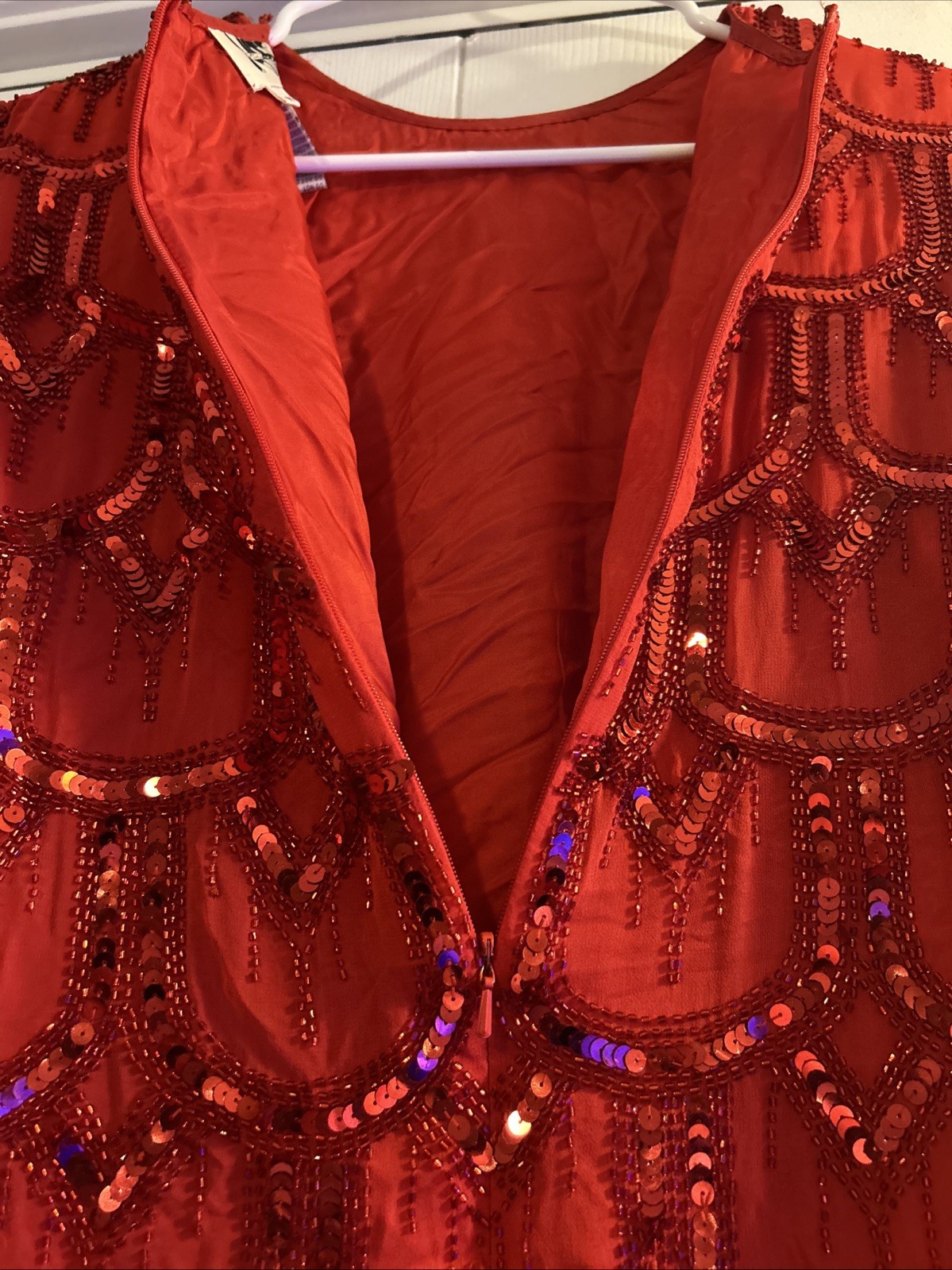 Vintage Niteline Silk Red Blouse Beaded Sequin Medium Christmas Holiday Party