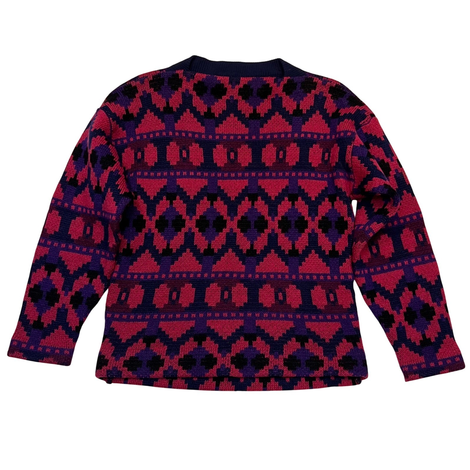 Vintage Jersey Modeller Sweden Pink Purple Geometric 100% Wool Sweater Size XS