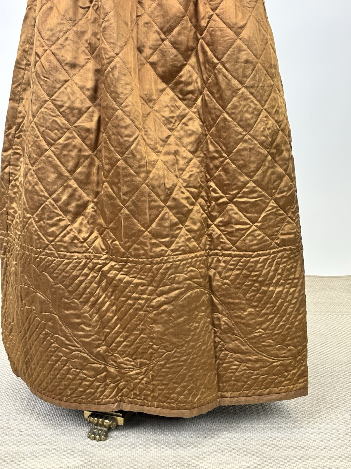 Antique 1890s Victorian Copper Brown Silk Quilted Winter Skirt Pioneerwear AS IS