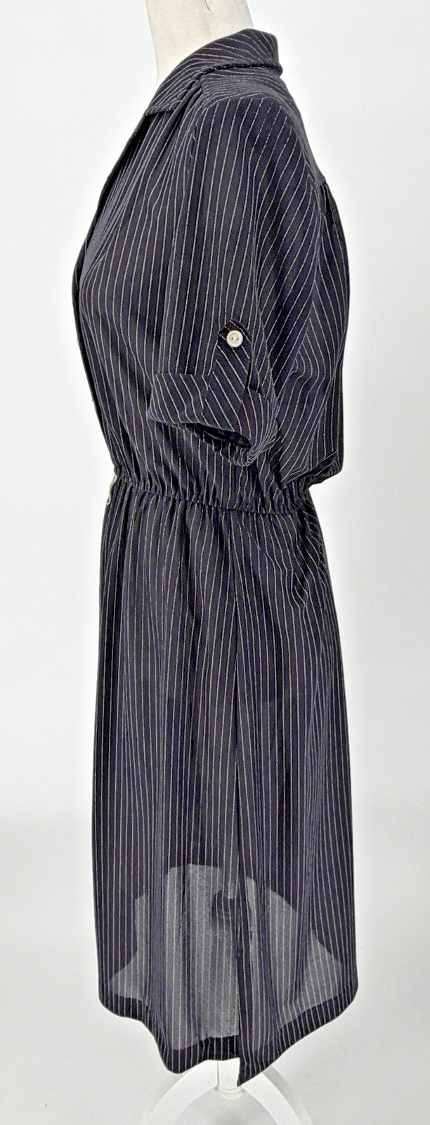 Vintage Tab-Sleeve-Black & White Pinstripe Shirtwaist dress-Size 14-No Belt
