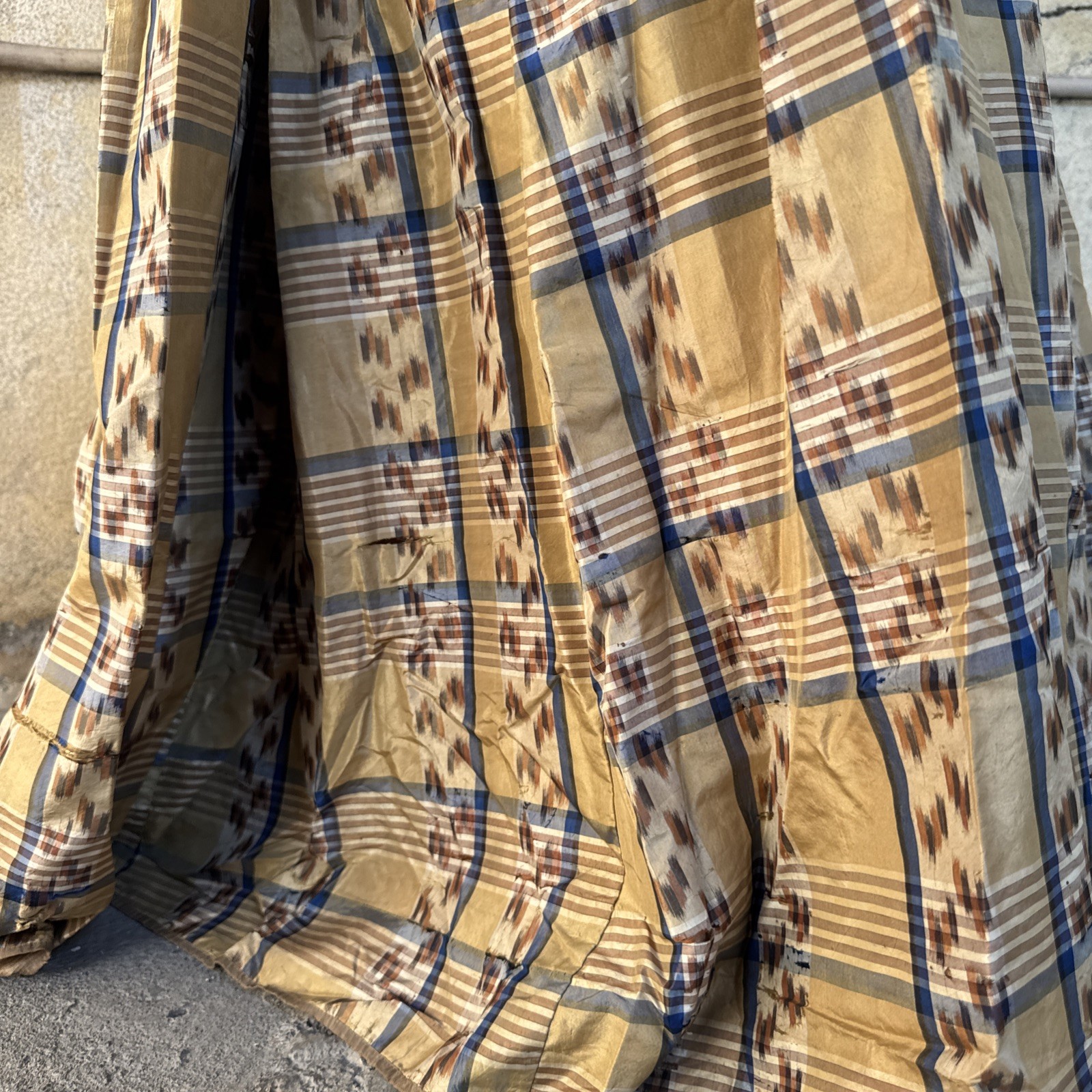 Antique Victorian Brown & Blue Plaid Silk Dress & Cape 1860s Vintage