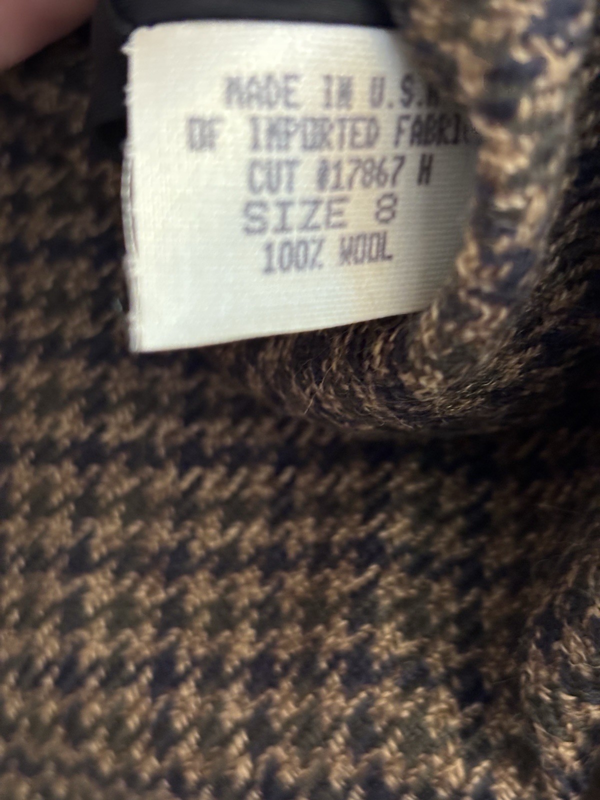Harold’s Vintage 100% Wool Brown Houndstooth Dress Lined Size 8