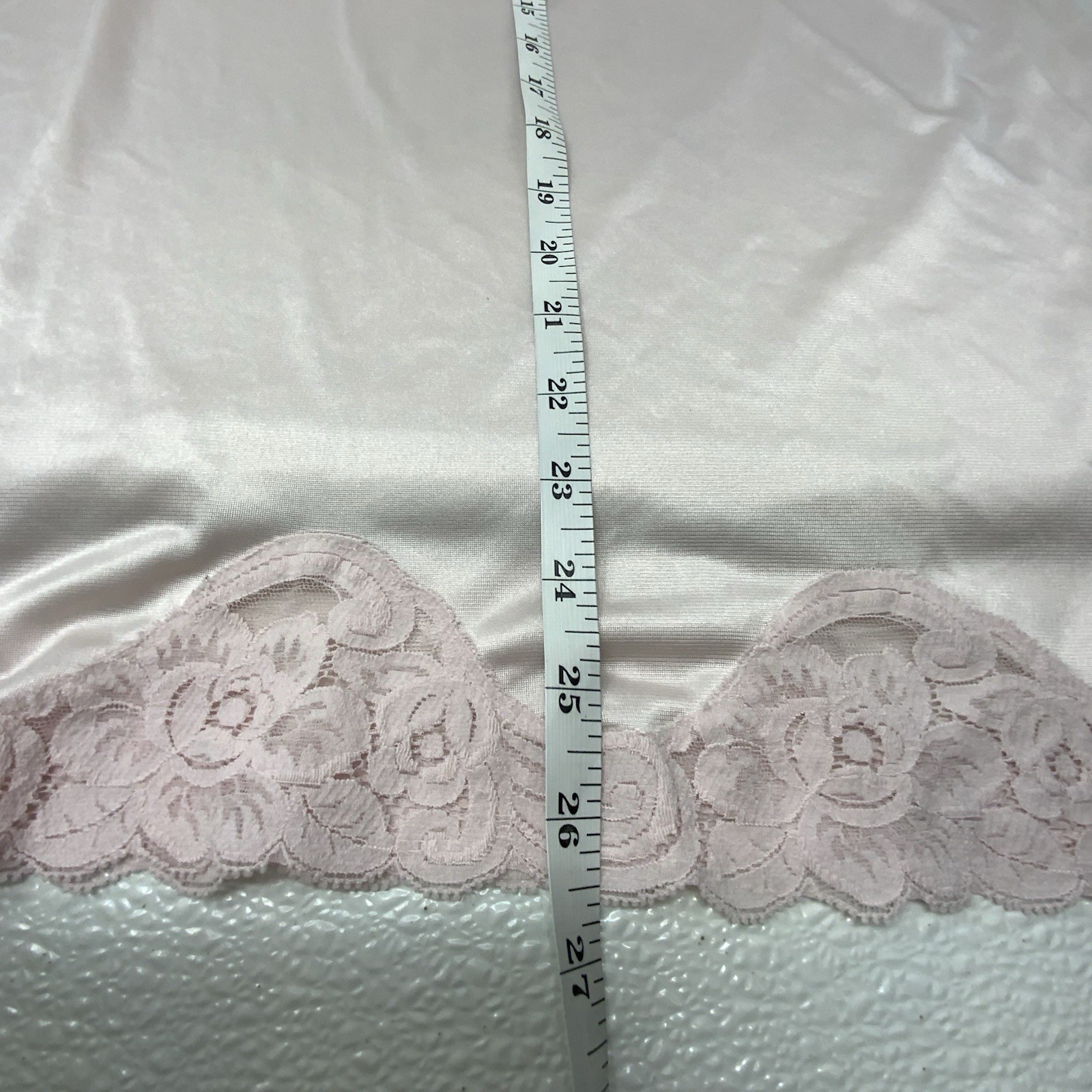 Vanity Fair Pink Lace Trim Half Slip Nylon Midi Length Large 26 Inch Vintage