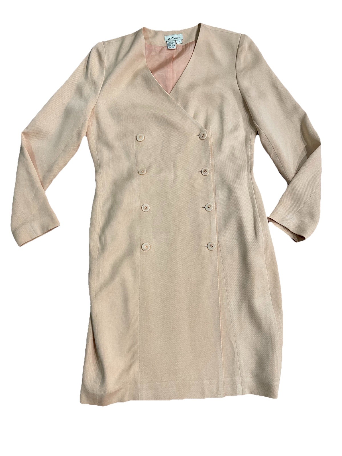 VTG Ann Taylor Double Breasted Blazer Dress Champagne Size 8-90s Minimalist