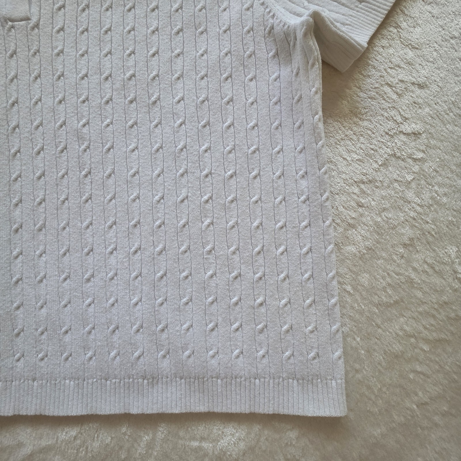 VTG White Stag Cable Knit Polo Sweater XL White 90s Streetwear Unisex Mens M L