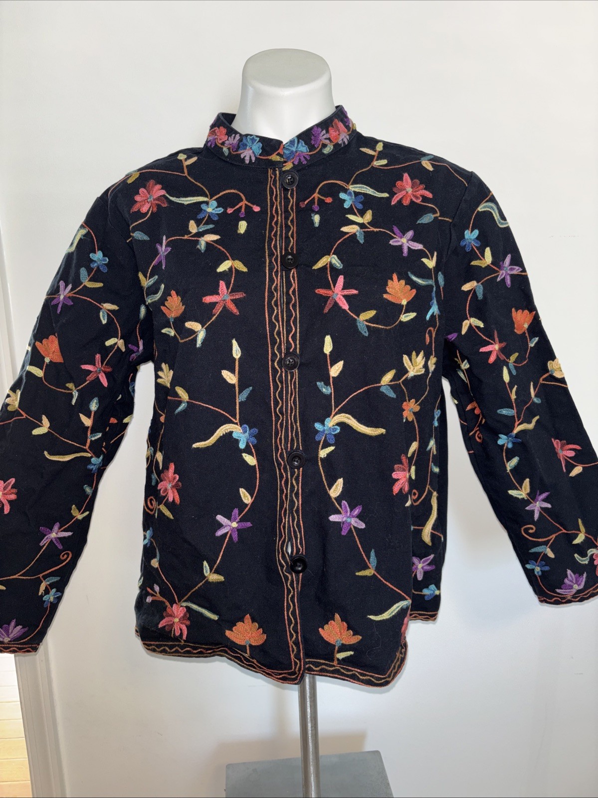 Vintage BFA Classics Embroidered Boho Jacket Floral India Cotton