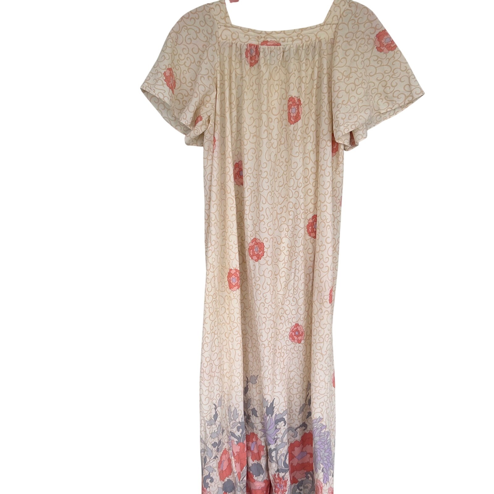 Sears Take-Along Maxi Lounger Dress Womens M Cream Floral Vintage 70s Zip Front