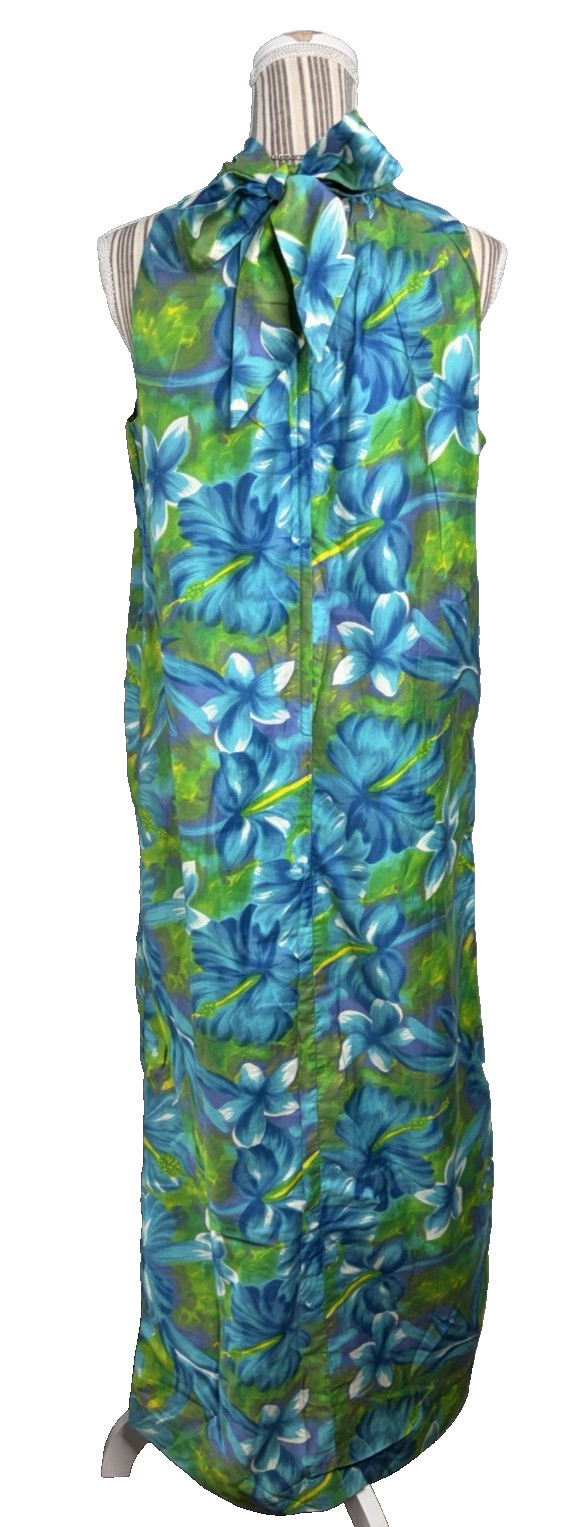 VTG 1970s Fashions of Hawaii Cotton Halter Maxi Dress Made In Hawaii Medium