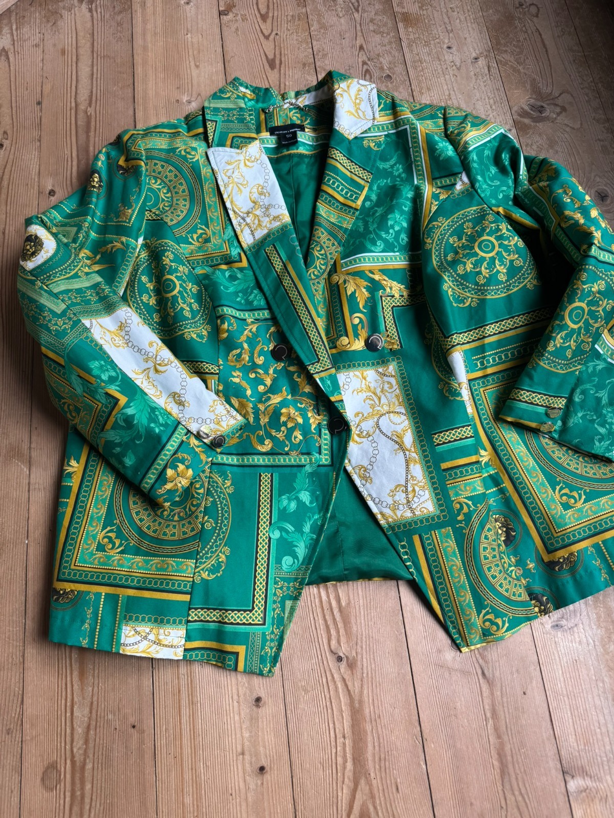 Luxury Blazer Cotton Silk Emerald Green Gold Baroque Size 44 46✨