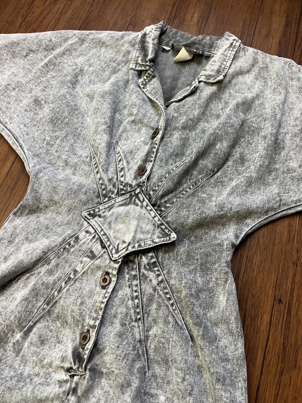 Vintage Champagne West Dress Size 7/8 Gray Acid Wash Denim Dolman USA 80s 90s