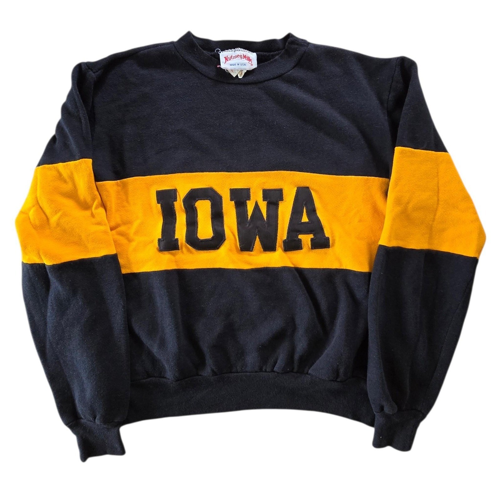 Vintage 1980s Iowa Hawkeyes Nutmeg Mills Sweatshirt.