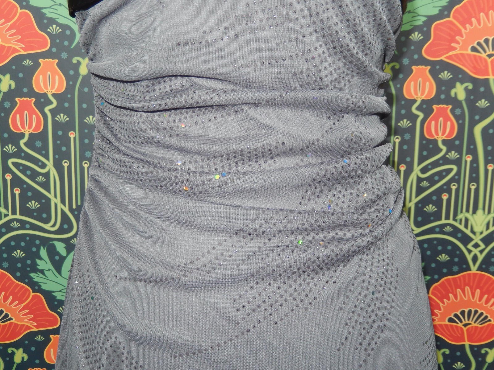 Vintage Y2K Gray Silver Glitter Mesh Asymmetrical Hem Party Dress