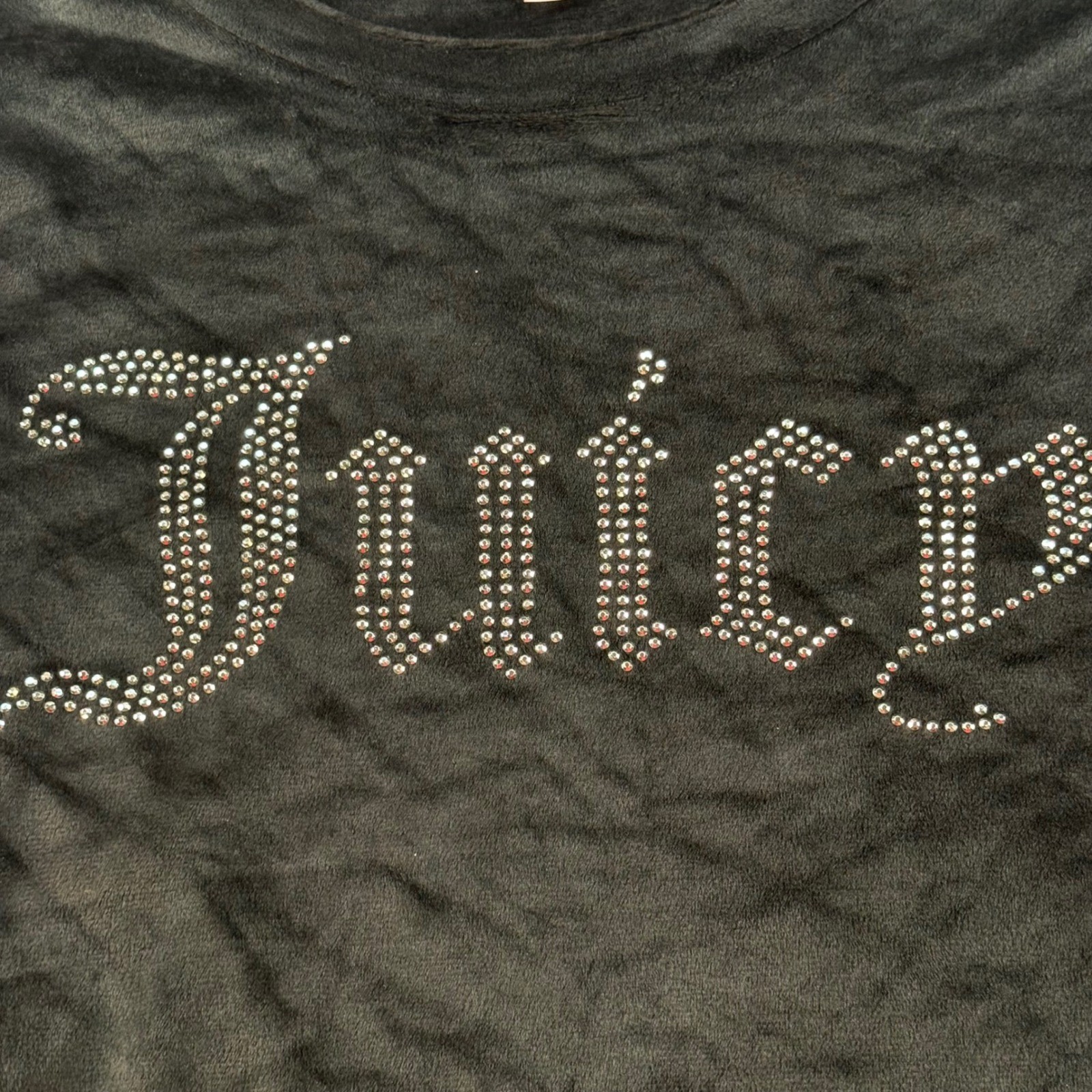 Juicy Couture Black Velour Rhinestone Logo Long Sleeve Sleep Top Size Medium