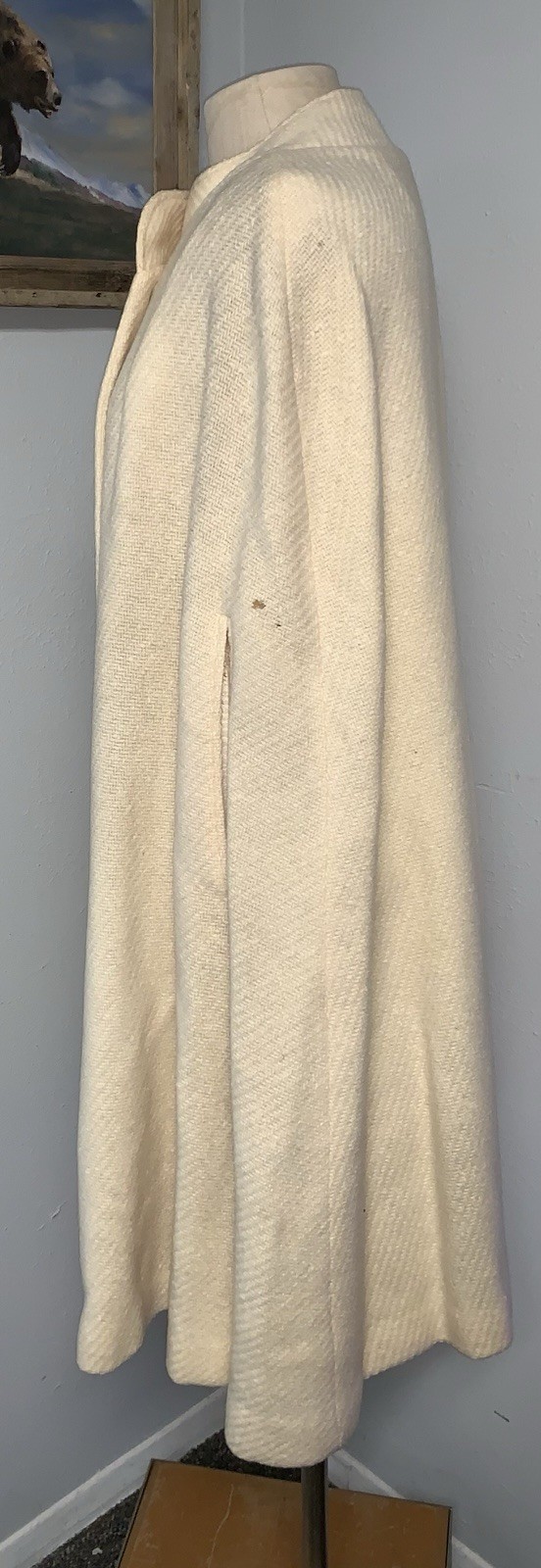 A5 60s CREAM UNION WOOL CAPE CLOAK DOUBLE BREASTED LARGE BUTTONS SZ 10/12 L/XL