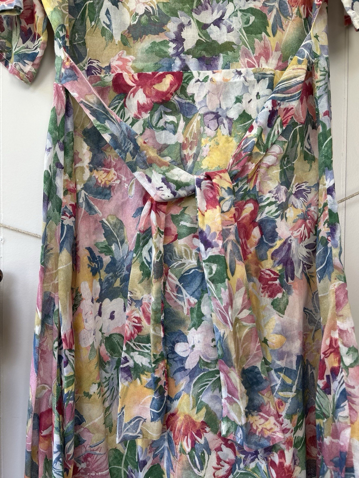 Vintage 90s Watercolor Floral Maxi Dress Sheer Chiffon Kimono Sleeve Boho M L
