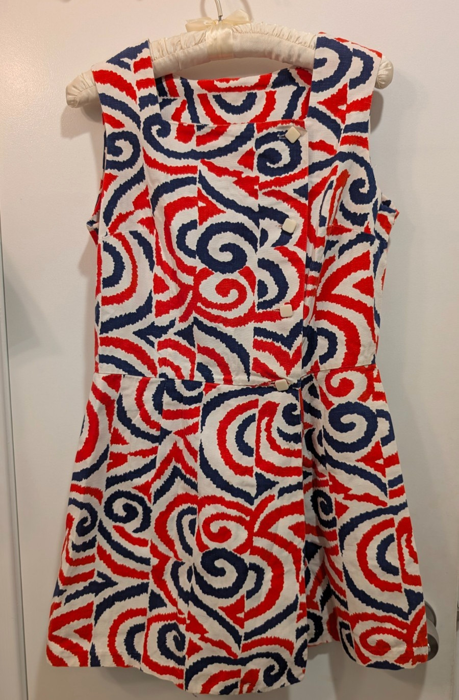 Vintage 1960s Scooter Dress Skort Women&rsquo;s Romper White Blue Psychedelic Pattern