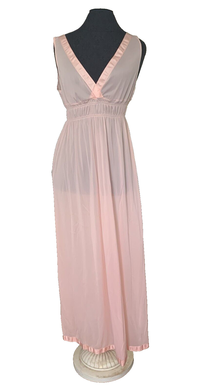 Vintage Peach Nylon Nightgown Sexy Double Deep V Satin Henson Kickernick Sz 34
