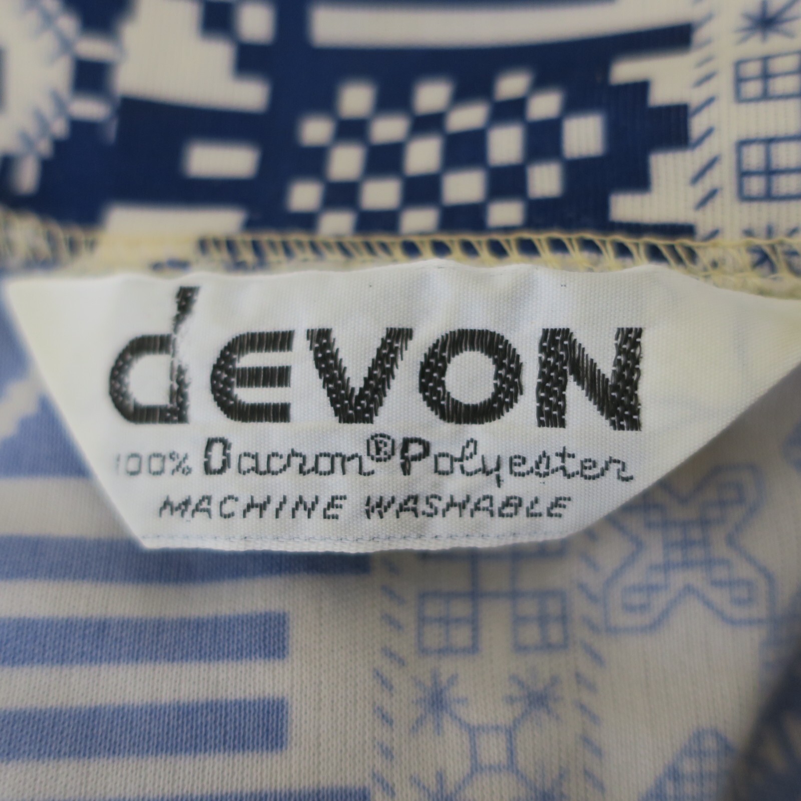 Vintage Devon 70s Atomic Funky Geometric Op-Art Disco Mod Polyester Shirt Small