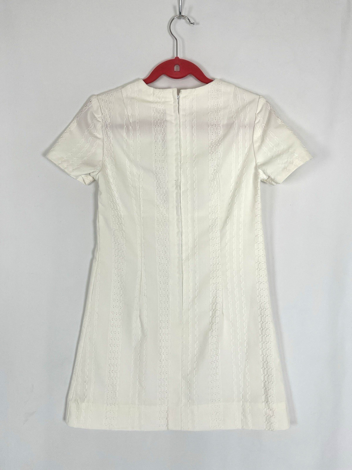 Vintage 1960s Cotton Crochet Lace Eyelet Off White XS/S Empire Mini Shift Dress
