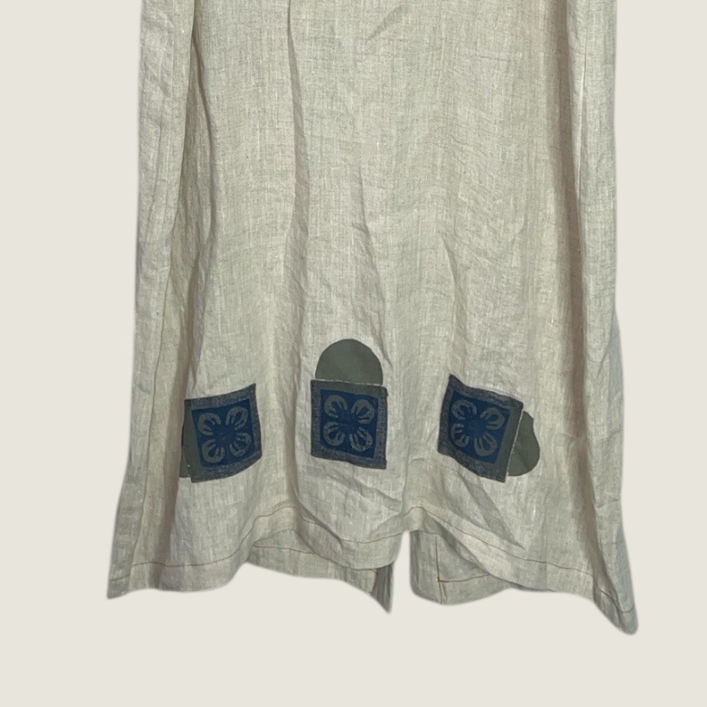 Reminisce Vintage Linen Patchwork Dress & Vest Set XL Boho Artisan Coastal USA