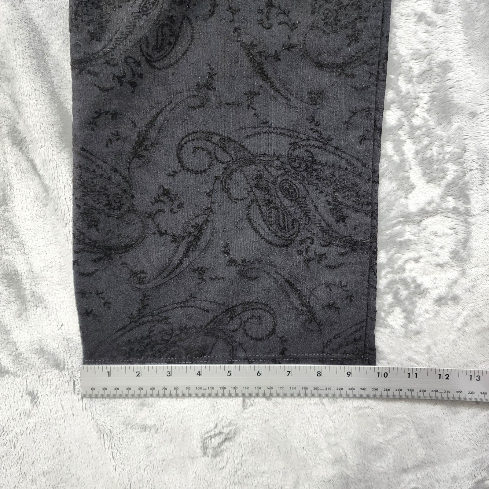 Vintage Dress Pants Womens 14 Black Velvet Flocked Floral Paisley Print Formal