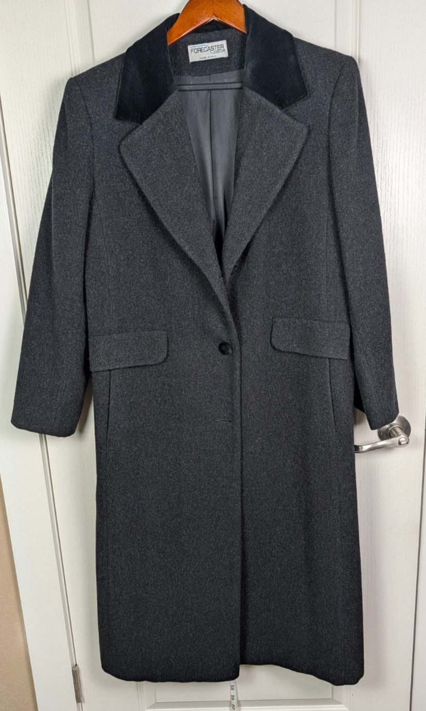 VTG Forecaster of Boston Ladies Gray Long Coat Black Velvet Collar Sz 14