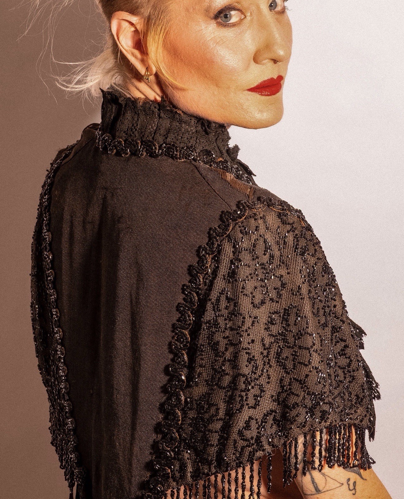 Antique Victorian Mourning Cape | 1880s Jet Beaded & Chantilly Lace Mantle