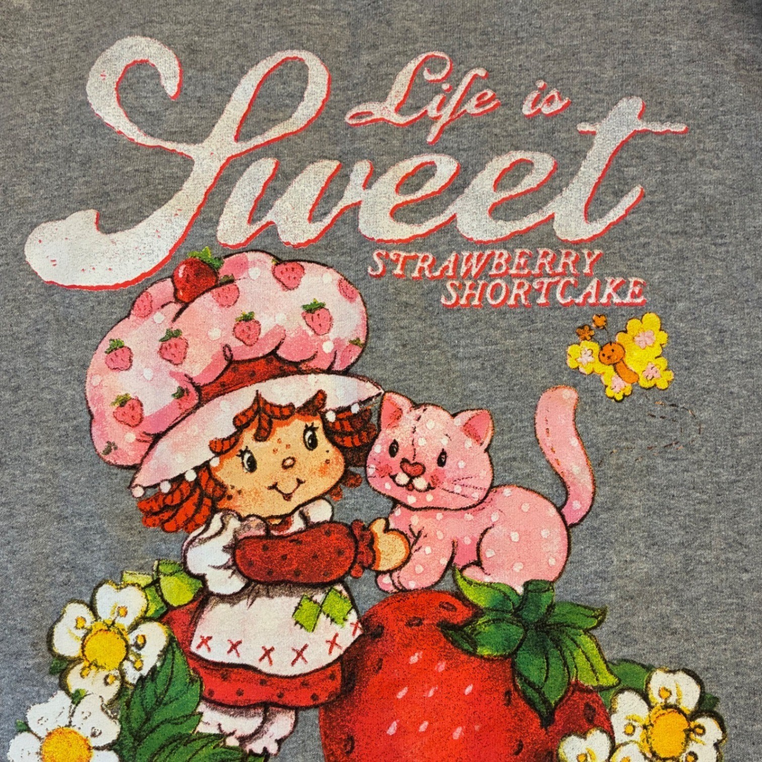 Vintage Strawberry Shortcake Life Is Sweet Graphic Fleece Sweatshirt Large Gray