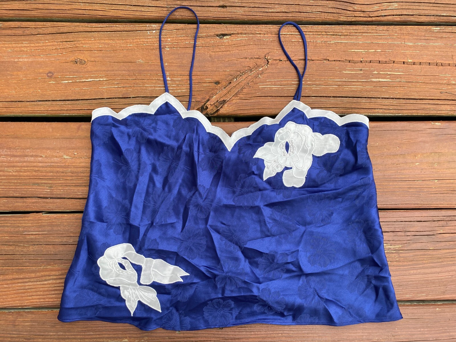 VTG Victorias Secret Gold Label Blue White Camisole Slip Womens Medium