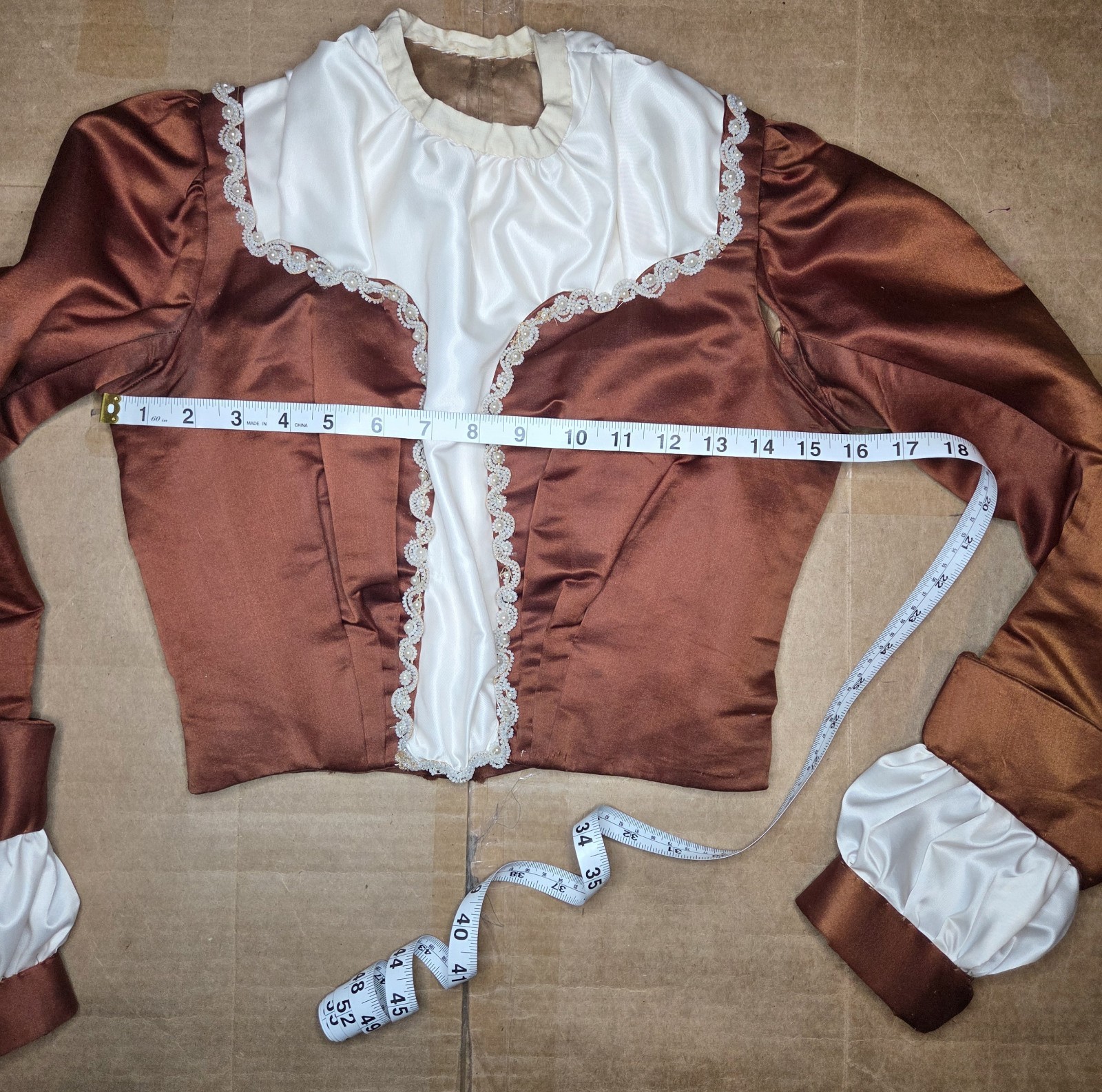 Victorian Copper Silk Blend Walking Suit w/ Ivory Taffeta Inserts & Pearl Trim