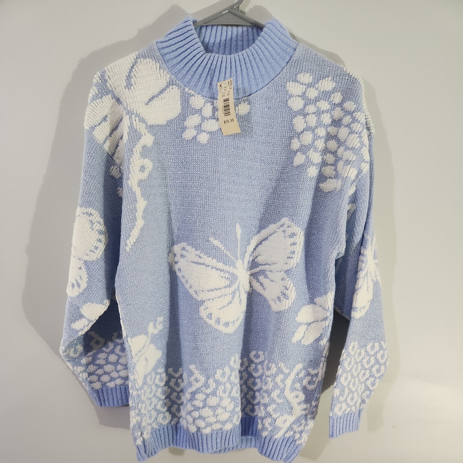 Vintage Glamour Knit Women&rsquo;s Sweater M Light Blue Butterfly Glitter 80s NWT