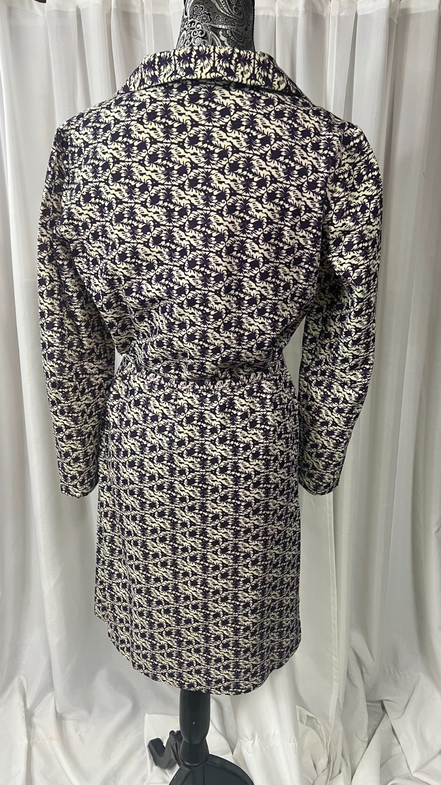 Dacron 70s 80s Polyester Shirtdress Midi Long Sleeve Patterned EU 44 L