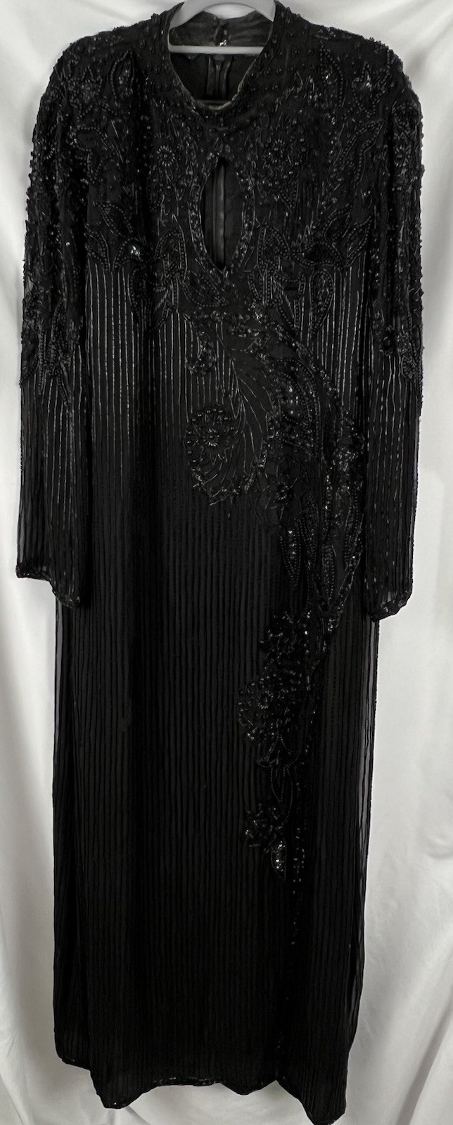 VINTAGE 3XL Land Mark Dress Womens Large 100% Pure Silk Black Sequin Beads 90s