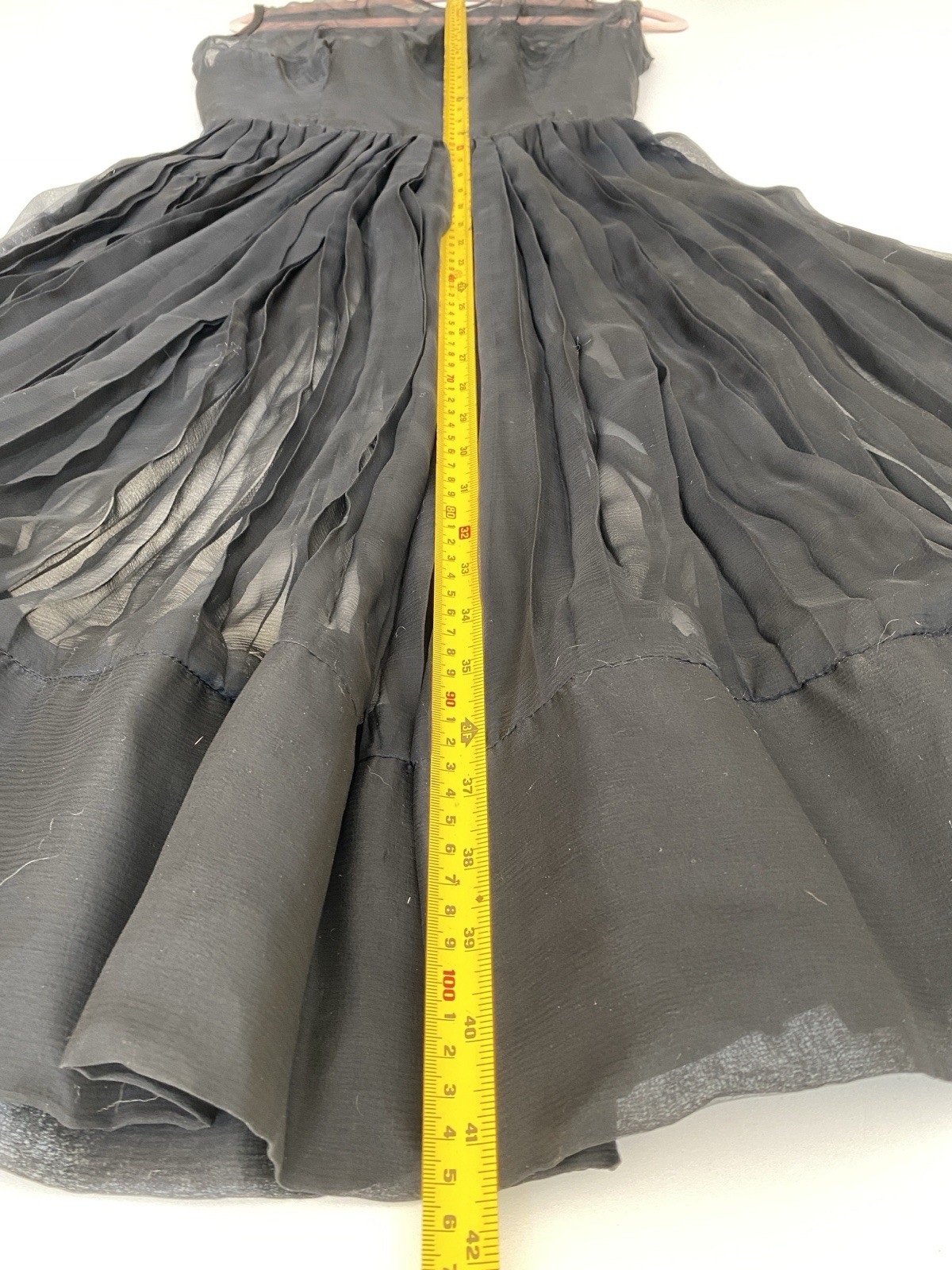 Vintage 50s M Silk Chiffon Sheer Pleated Evening Dress Sexy Full Circle