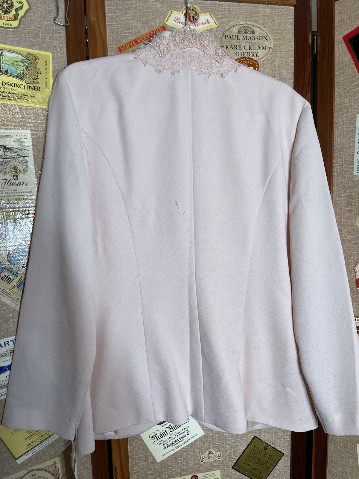 Cachet Evening Jacket Pink Lace Pearl Beaded Bridal Mother of Bride Sz L
