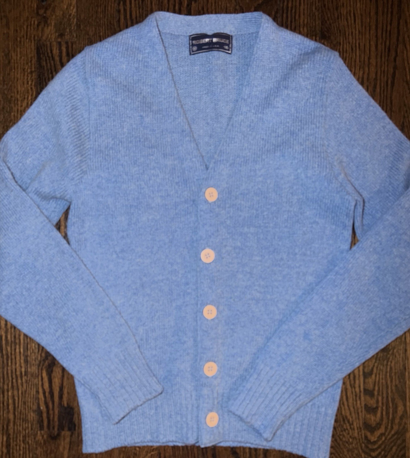 Vintage Robert Bruce Alpaca Wool Cardigan Union Made USA Blue SoftWarm Old Money
