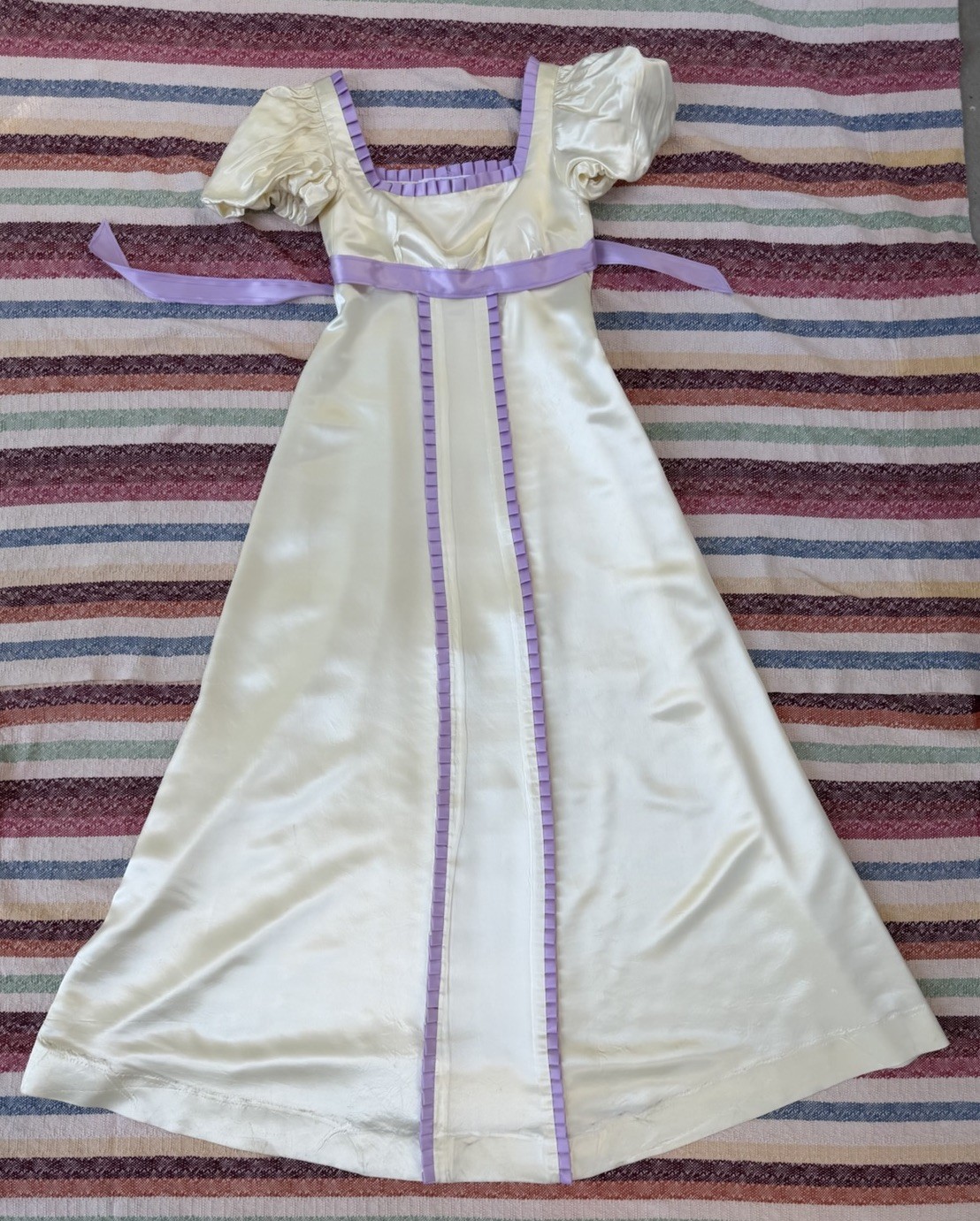 Vintage Satin Empire Waist Gown Theater Costume Regency Jane Austen Maxi Dress