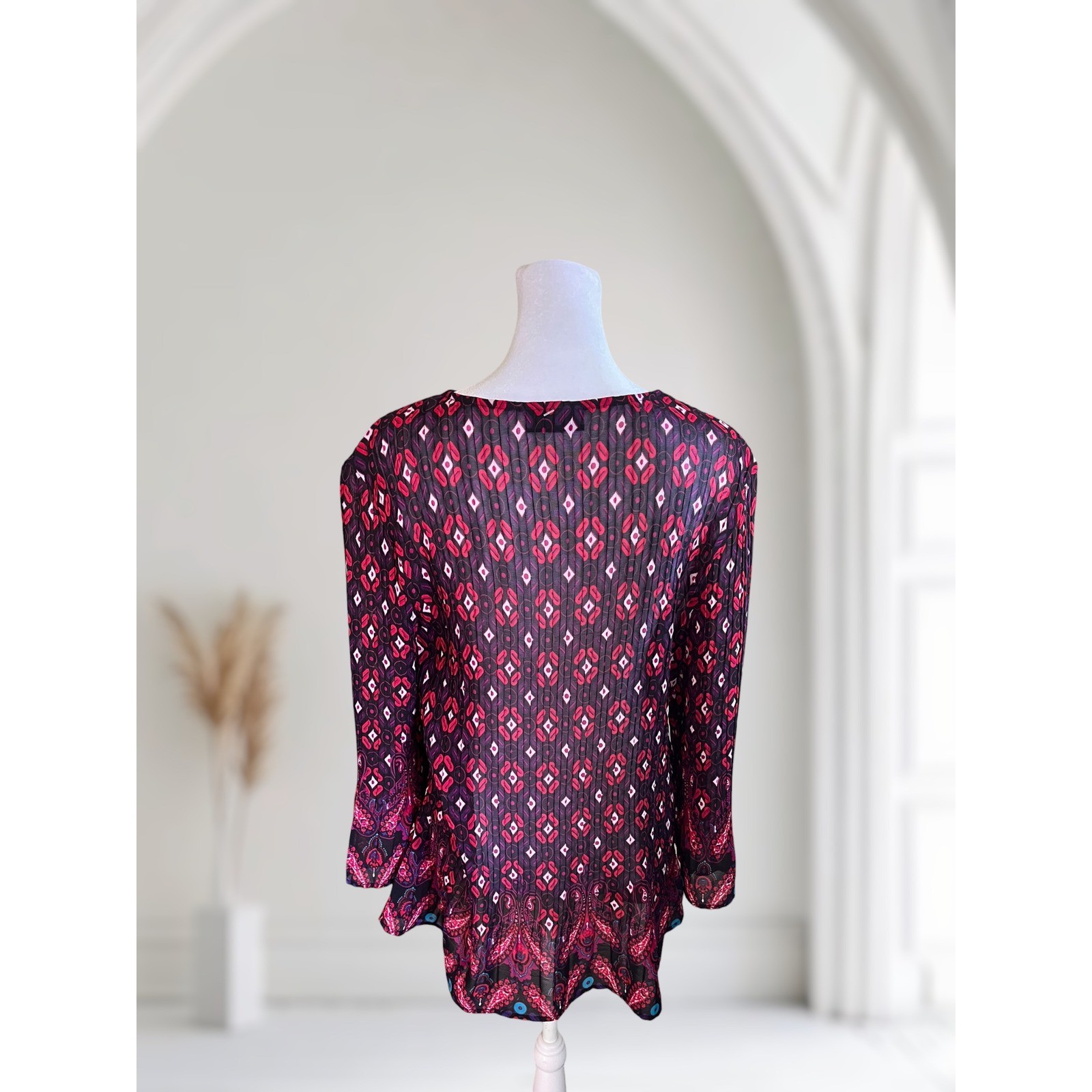 Fashion Bug Rhinestone Embellished Pleated Tunic V-Neck Top Size XL