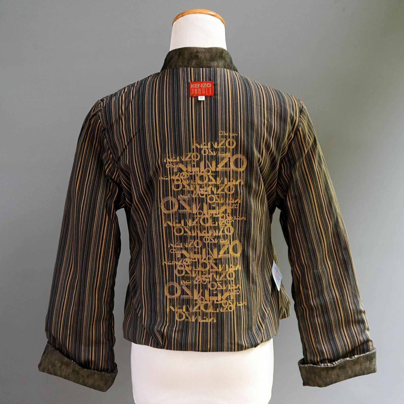 VTG Kenzo Jungle Fitted Racer Jacket Coat Graphic Tattoo Print Stripe Lining XS