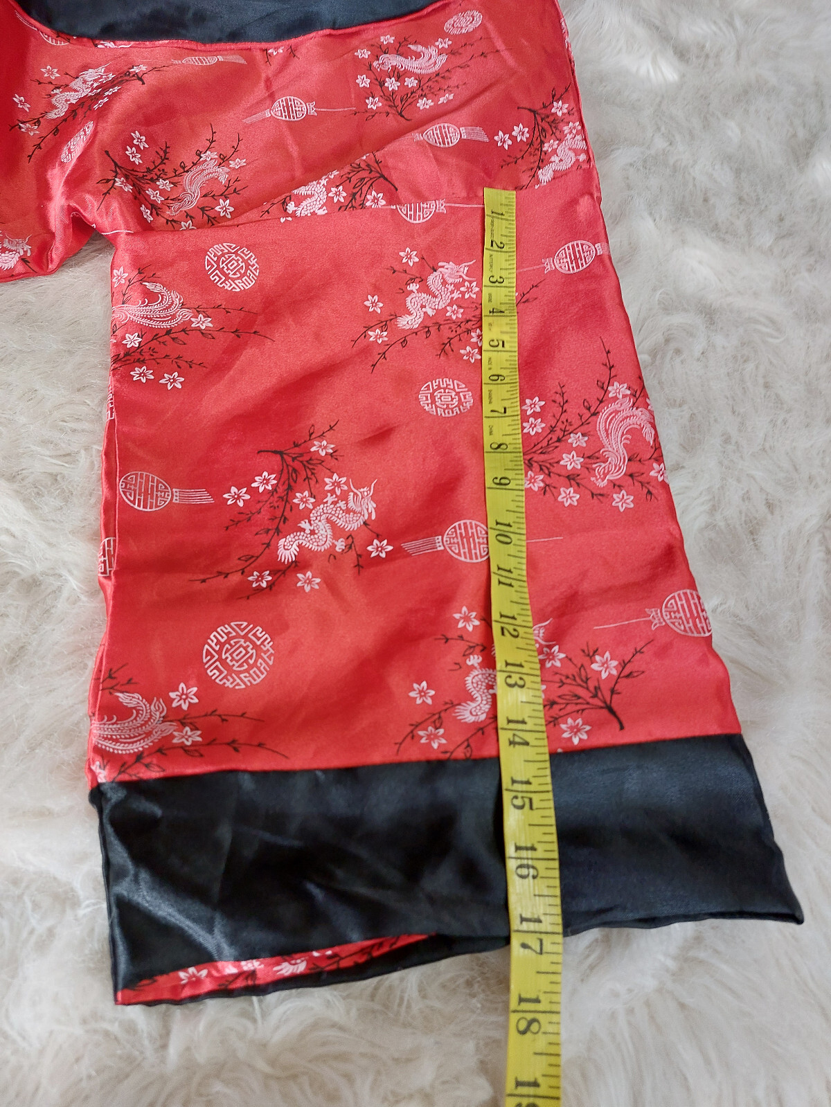 Oriental Black and Red Satin Reversible Dragon Embroidery Kimono Robe Siz XL