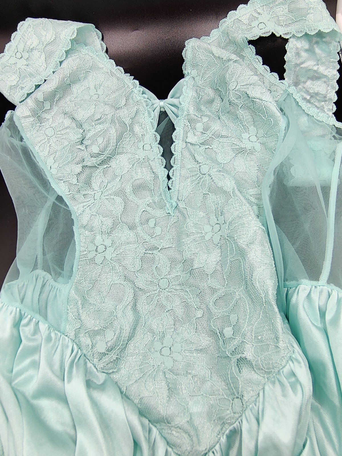 Vintage Alana Gale Large Sexy Babydoll 4663 Nightie Ruffle Lace Chiffon Aqua EVC